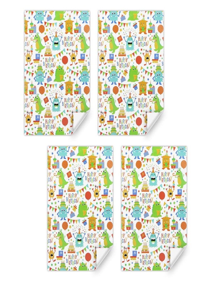 Boerni Happy Birthday Little Monsters Wrapping Paper Set of 4 Sheets Folded Flat 20x28 inches Per Sheet For Boys Kids Girls Men Women, Colorful Gift Wrap Paper For all Birthday Party Baby Shower Kindergarten Celebrating Occasions - Image 3